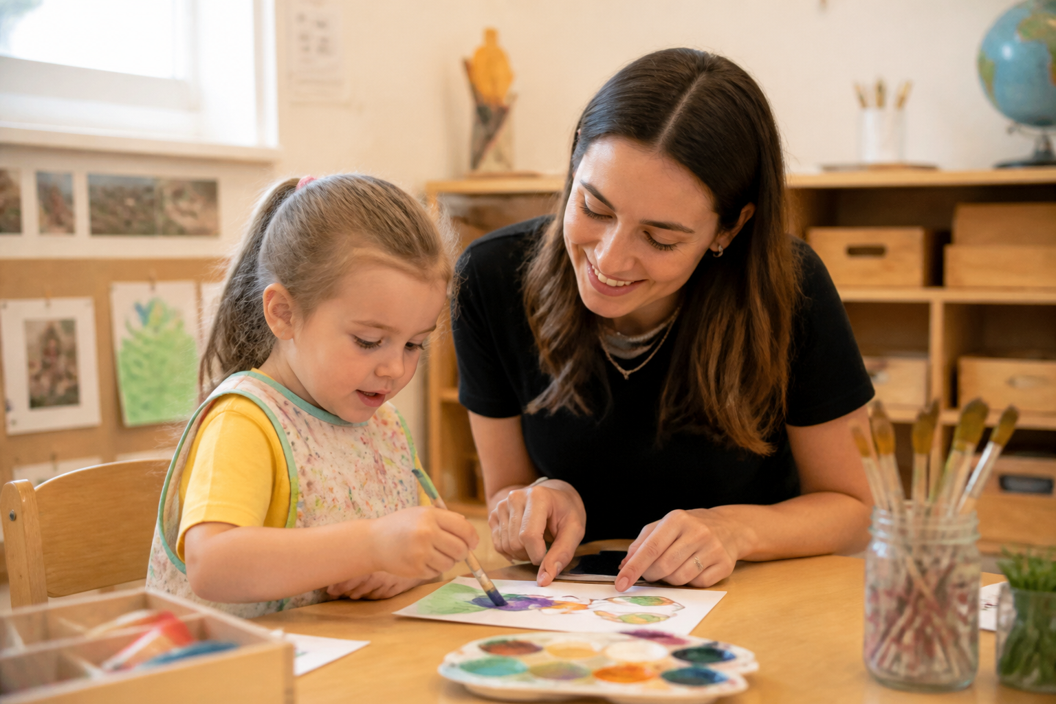 Teacher helping child